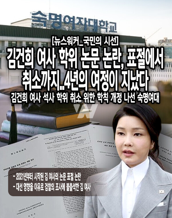 숙명여대 학칙 개정으로 김 여사의 석사, 박사 학위가 모두 취소될 위기에 처했음에도 그녀의 태도는 변함이 없다. 그녀는 지난 13일, 서울중앙지검 명태균 의혹 전담 수사팀에 불출석 사유서를 제출했다. 검찰은 명태균 게이트 관련 공직선거법·정치자금법 위반 혐의를 받는 그녀에게 14일 출석해 조사받으라는 통보를...[본문 중에서]