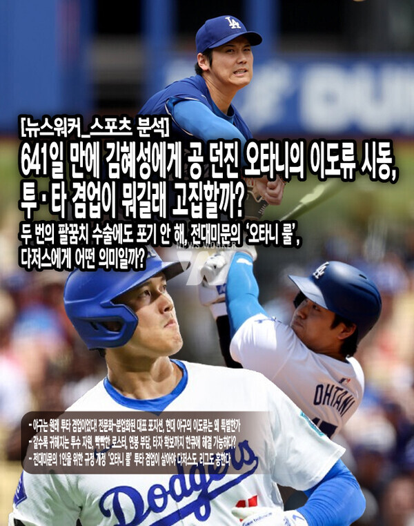 오타니의 성공은 야구계 전체의 패러다임을 바꾸고 있다. 많은 선수가 오타니를 바라보며 투타 겸업을 시도하지만, 쉽지 않다. 현대 야구 제도는 투타 겸업을 오히려 제한하도록 발전해 왔다. 하지만 오타니는 증명해 왔고 멈추지 않을 것이다. 641일 만에 김혜성을 상대로 던진 그 22개의 공은...[본문 중에서]