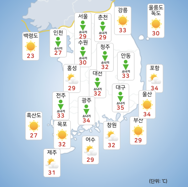 1일 일부 지역에 소나기게 오겠다. [사진=기상청]
