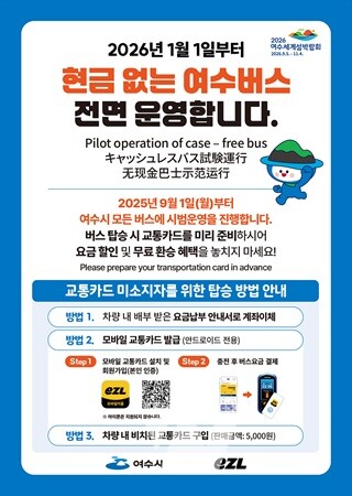 여수시, 내년 1월 1일부터 ‘현금 없는 시내버스’ 운영