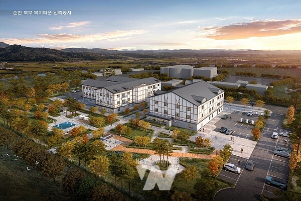 순천시 북부복지타운 조감도(좌측동 공립노인쉼터, 우측동 북부복지관)