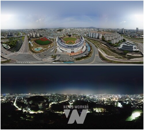 사직공원전망대 야간경관(하),기아챔피언스필드 경관(상)