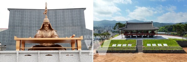 ‘신에게는 아직 열두 척의 배가 있다는 장계를 쓰는 이순신 장군 조형물(보성 상유십이공원)