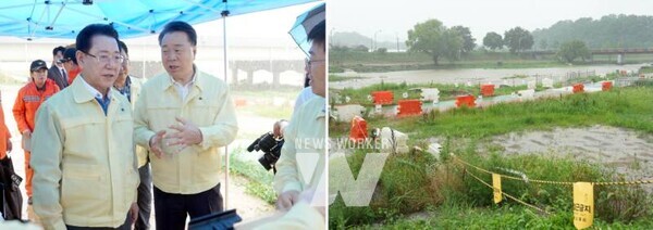 김영록 전라남도지사가 17일 오후 ‘화순 서태2지구 풍수해생활권 종합 정비사업’ 현장을 방문, 호우대비 대처 상황을 점검하고 비상상황 발생시 인명피해가 발생하지 않도록 체계적인 대응 태세 구축을 당부하고 있다.