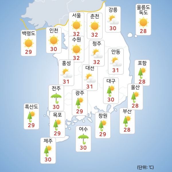 일요일 전날 내린 비가 이어지겠다. [사진=기상청]