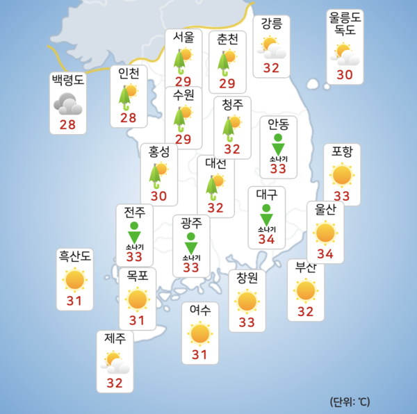 14일도 중부지방을 중심으로 비가 이어지겠다. [사진=기상청]