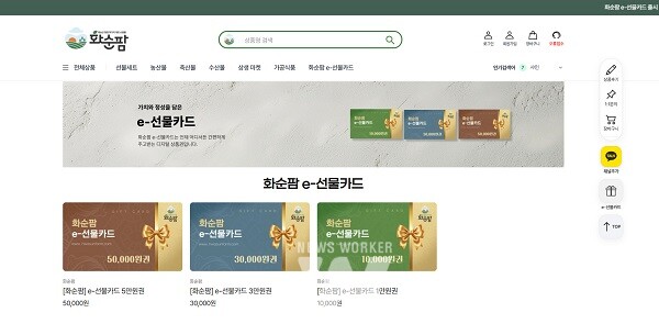 화순팜 e-선물 카드 카테고리 화면