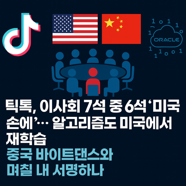 틱톡, 이사회 7석 중 6석 ‘미국 손에’… 알고리즘도 미국에서 재학습, 중국 바이트 댄스와 며칠 내에 서명 예정