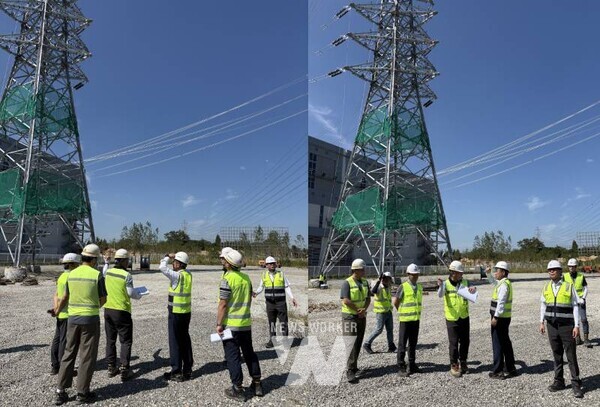 OPGW 현장 작업 모습과 안전 사항에 대해 논의하고 안전강화를 지시하는 박상형 한전KDN 사장