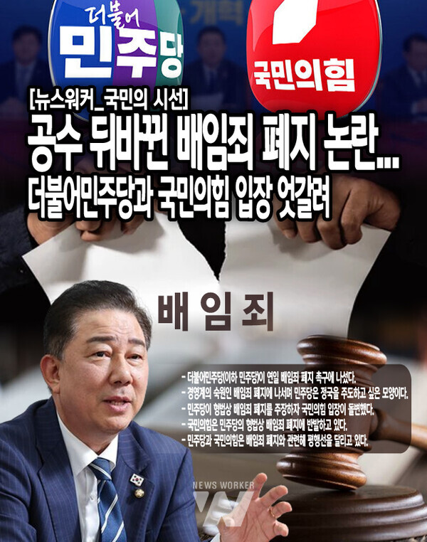 민주당이 갑작스럽게 배임죄 폐지 입장으로, 전향적으로 돌아선 배경을 의심하는 모양새다. 노란봉투법과 중대재해처벌법 등 기업에 불리한 법안을 처리해 놓고선 이재명 대통령의 대장동 사업 관련 배임 혐의 재판을 회피하기 위해...[본문 중에서]