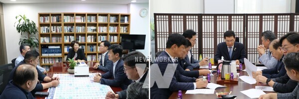 안전건설소방위원회 국회 지도부 만나 지역 현안 건의 (고민정 의원,신정훈 위원장면담)