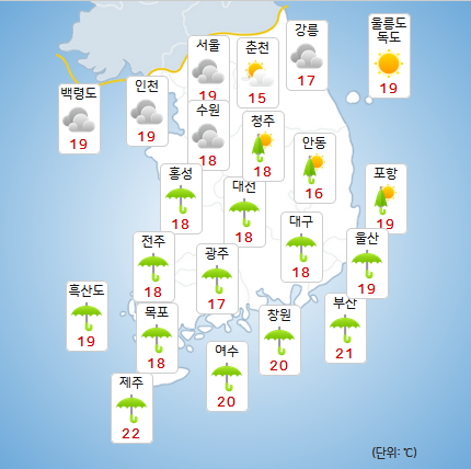 추석 연휴를 하루 앞둔 2일, 전국적으로 흐리고 비가 내리겠다. [사진=기상청]