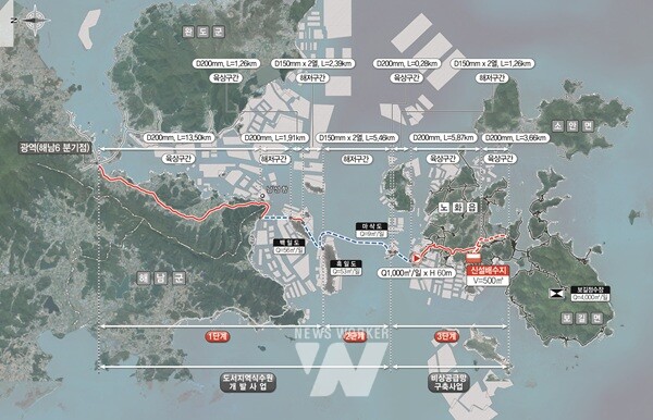 완도군, 보길(노화) 급수 구역 비상 공급망 구축 사업 계획 평면도