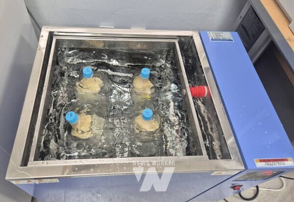 초유를 저온 살균 하고 있다