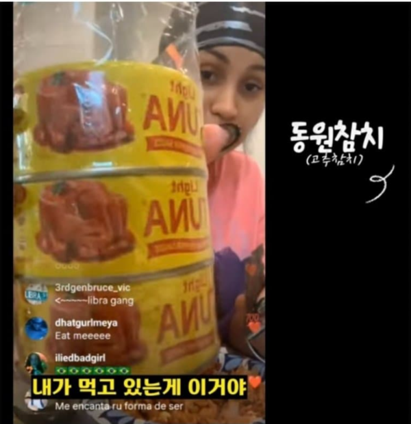 카디 비 동원참치 [사진=온라인커뮤니티]