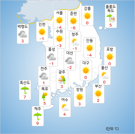 아침 기온이 영하로 떨어지는 지역이 많겠다. [사진=기상청]
