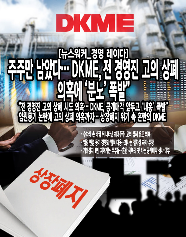 히 최근에는 미국 법인인 ‘퀀텀웰스매니지먼트’를 통해 DKME 주식 약 5,286만 2,216주(전체 지분 약 23%)를 횡령한 혐의로 수사 대상에 오른 상태로 해외 체류 중인 것으로 알려져 있다. 뿐만 아니라, 한 언론 보도를 통해 김 전 대표가 회사가 상장폐지 위기에 몰린 상태에서 고의로 상폐를 유도했다는 의혹이 제기되기도 했다. 해당 보도에 따르면, DKME는 상장폐지 심사에서 최대주주 자격이 주요 변수로 떠올라 회사 정상화를 위해 최대주주 변경이 필요했지만...[본문 중에서]