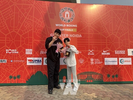 화순군청 복싱부(왼쪽부터 주태웅 선수, 박초롱 선수)