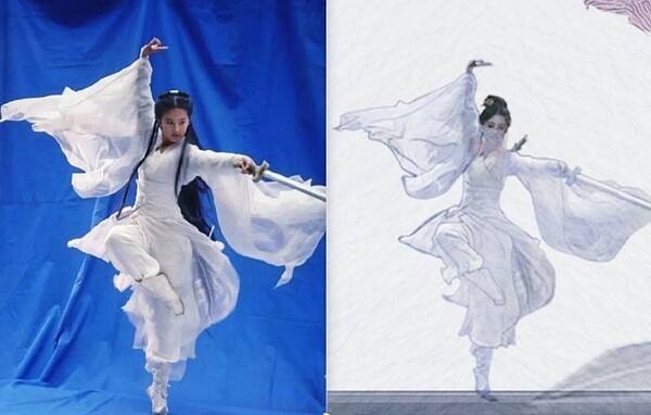 유역비가 주연한 2006년 드라마 '신조협려'의 소용녀(왼쪽). 이를 대놓고 베낀 '당조궤사록 장안' 속 캐릭터 포스터 [사진='신조협려' 스틸·아이치이]