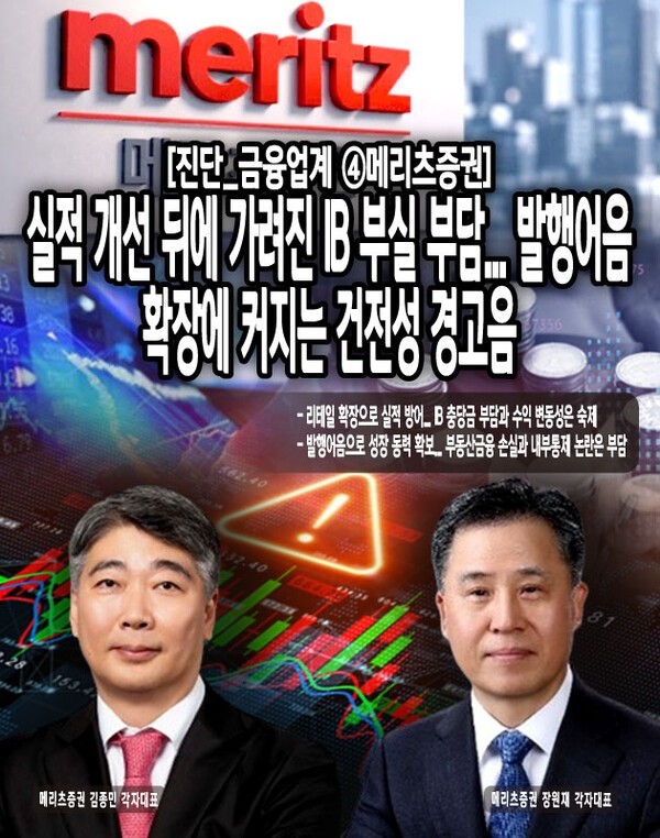 [진단_금융업계 ④메리츠증권] 실적 개선 뒤에 가려진 IB 부실 부담... 발... - 뉴스 썸네일 이미지